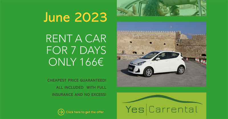 Rent a car in Heraklion of Crete for 7 days only 166€ for the whole June of 2023